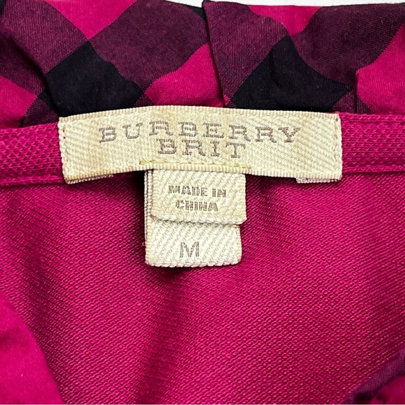 Burberry Brit Womens Size Medium Pink Mock Neck Long Sleeve Polo Ruffle *FLAW* - Picture 2 of 11